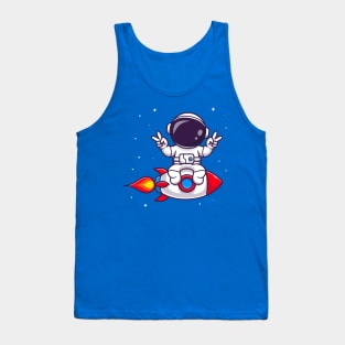 Cute Astronaut Riding Rocket Cartoon Tank Top